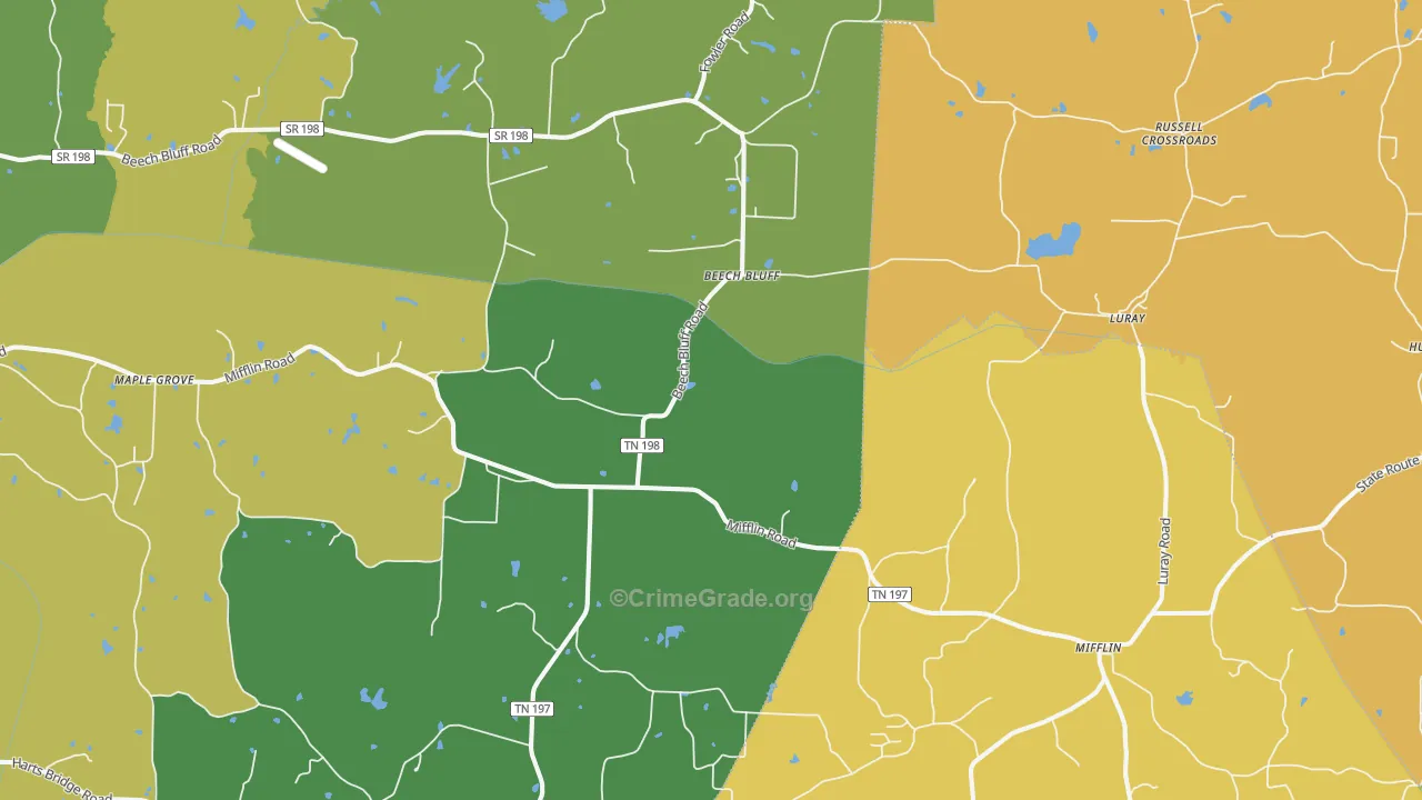 Beech Bluff, TN Map of Drug-Related Crime Rates