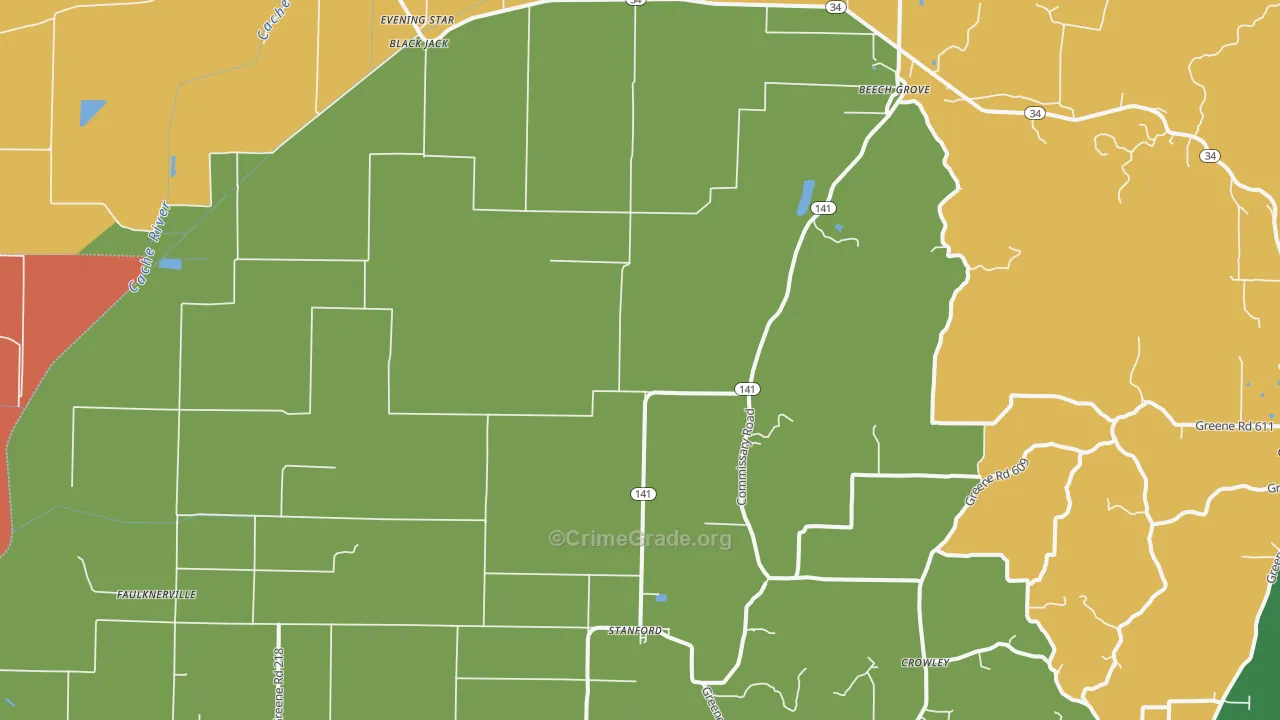 Beech Grove, AR Map of Drug-Related Crime Rates