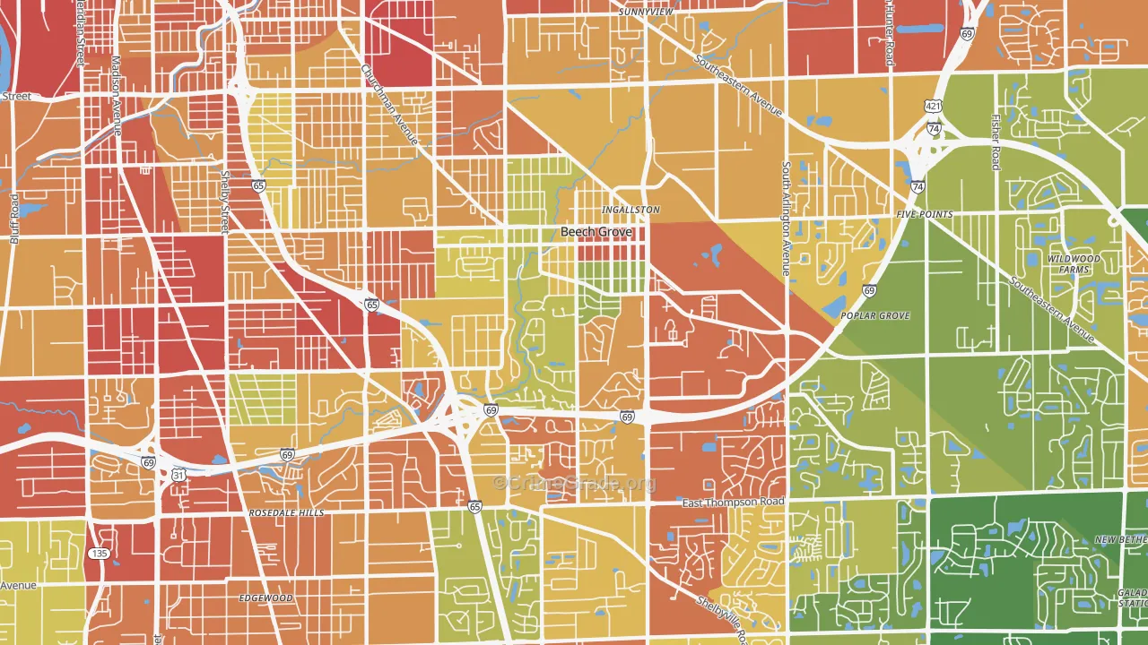 Beech Grove, IN Map of Drug-Related Crime Rates