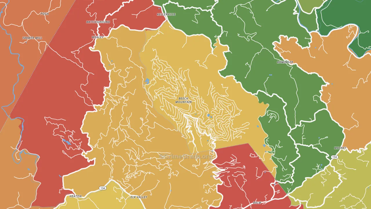 Beech Mountain, NC Map of Drug-Related Crime Rates