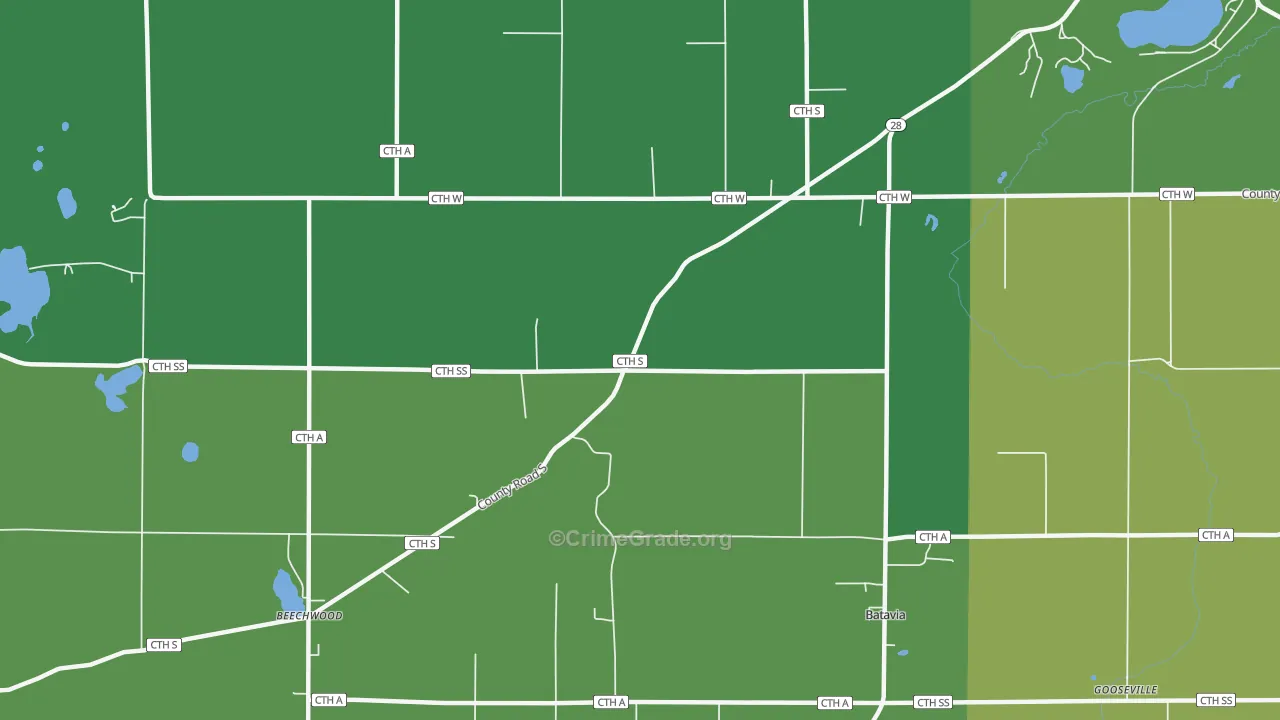 Beechwood, WI Map of Drug-Related Crime Rates
