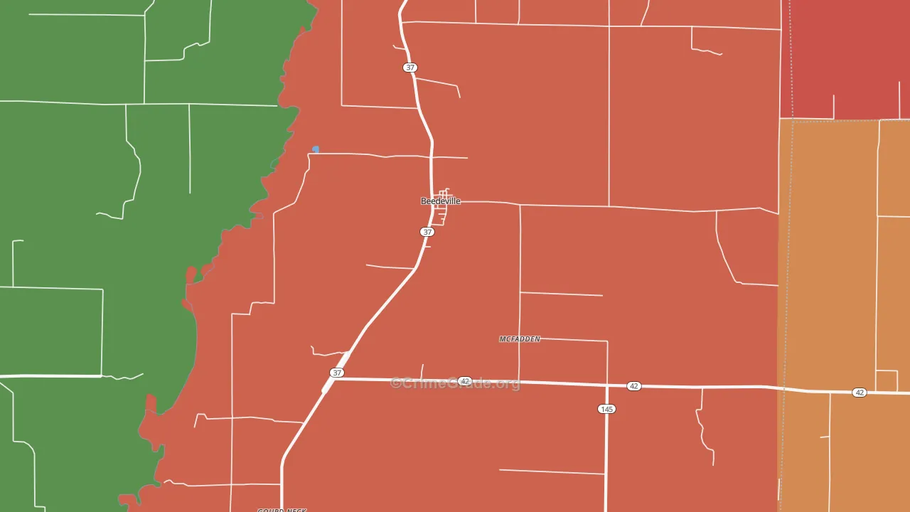 Beedeville, AR Map of Drug-Related Crime Rates