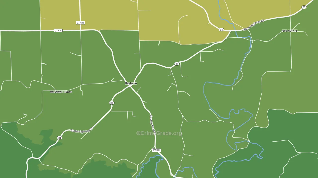 Beetown, WI Map of Drug-Related Crime Rates