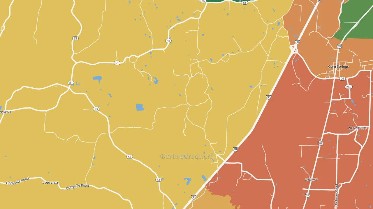 Beirne, AR Map of Drug-Related Crime Rates