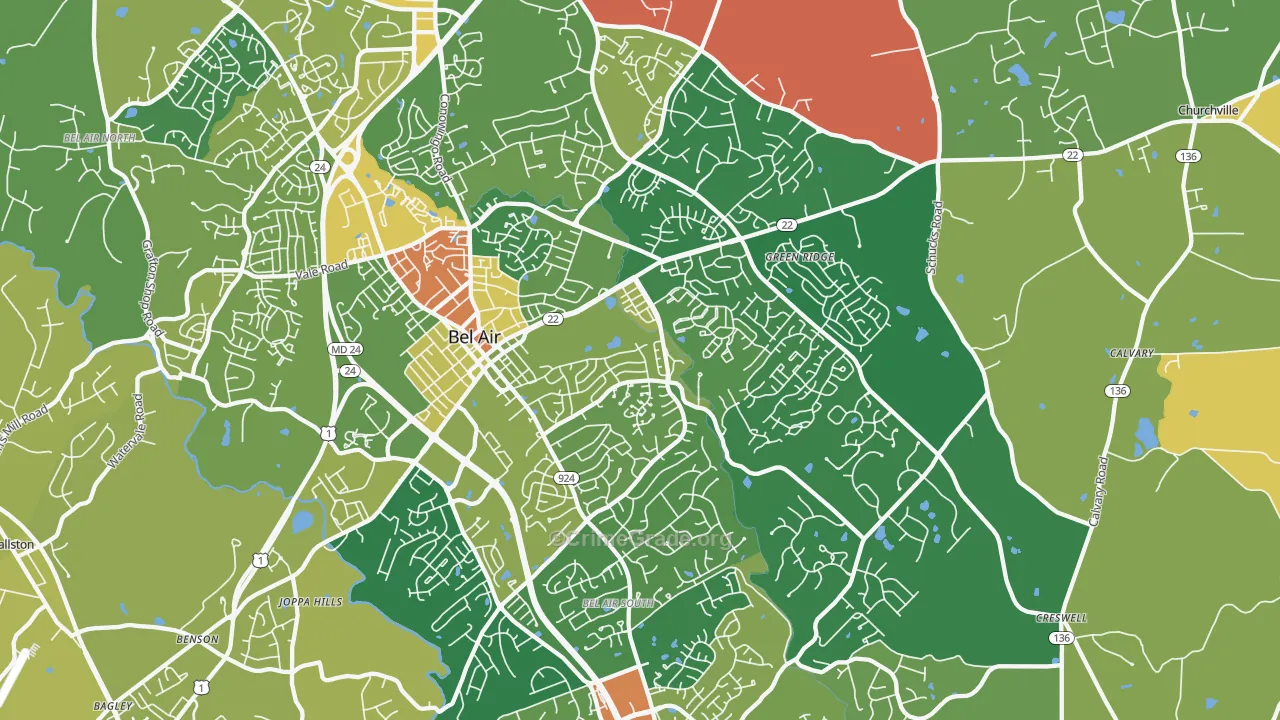 Bel Air, MD Map of Drug-Related Crime Rates