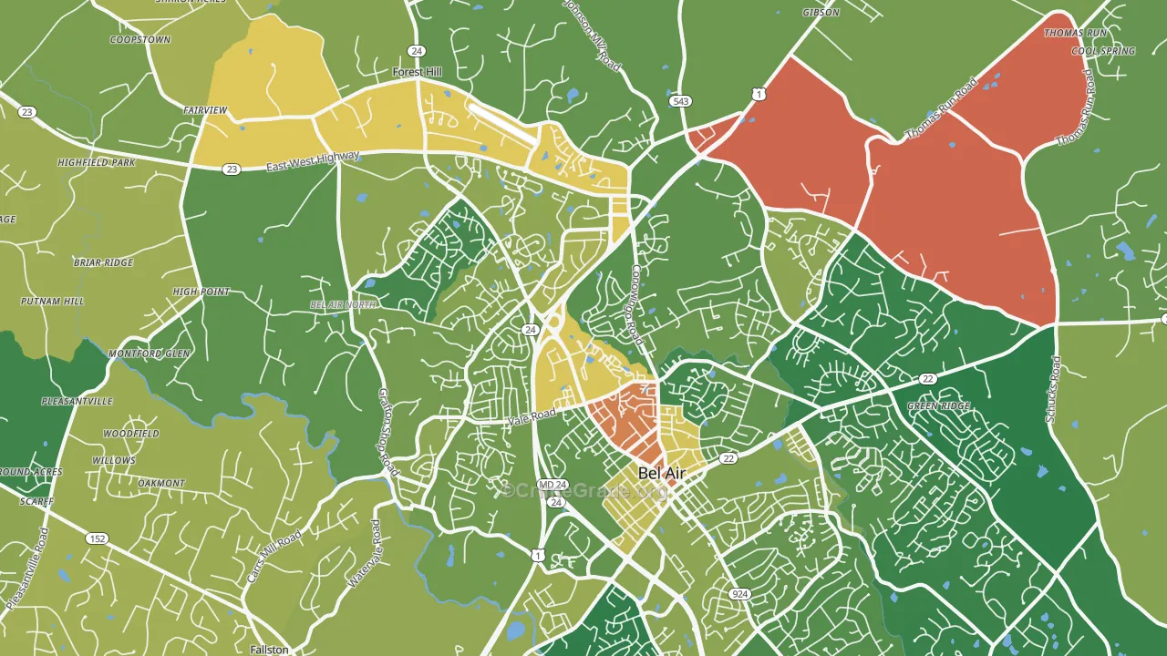 Bel Air North, MD Map of Drug-Related Crime Rates