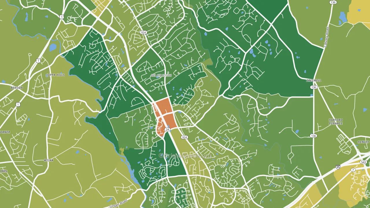 Bel Air South, MD Map of Drug-Related Crime Rates