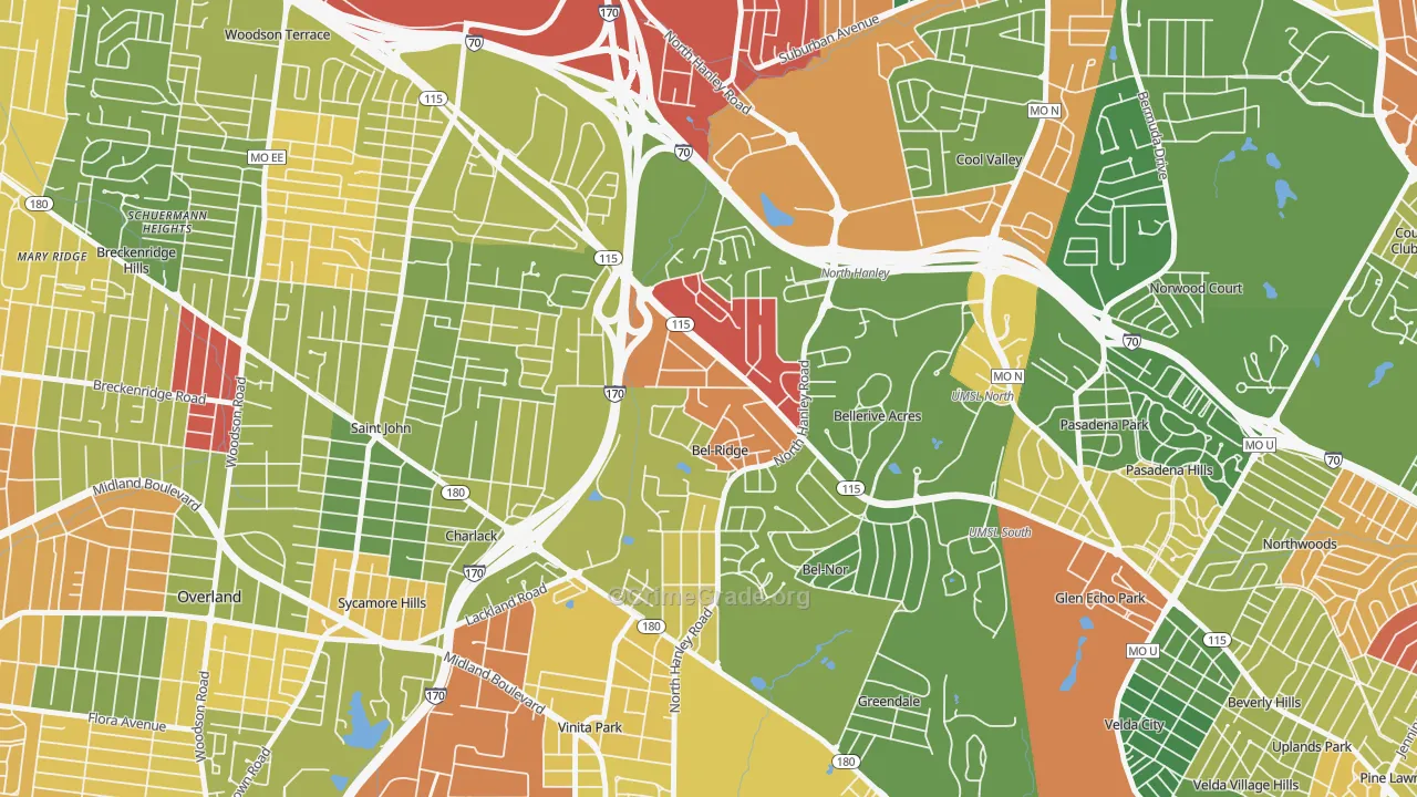 Bel-Ridge, MO Map of Drug-Related Crime Rates