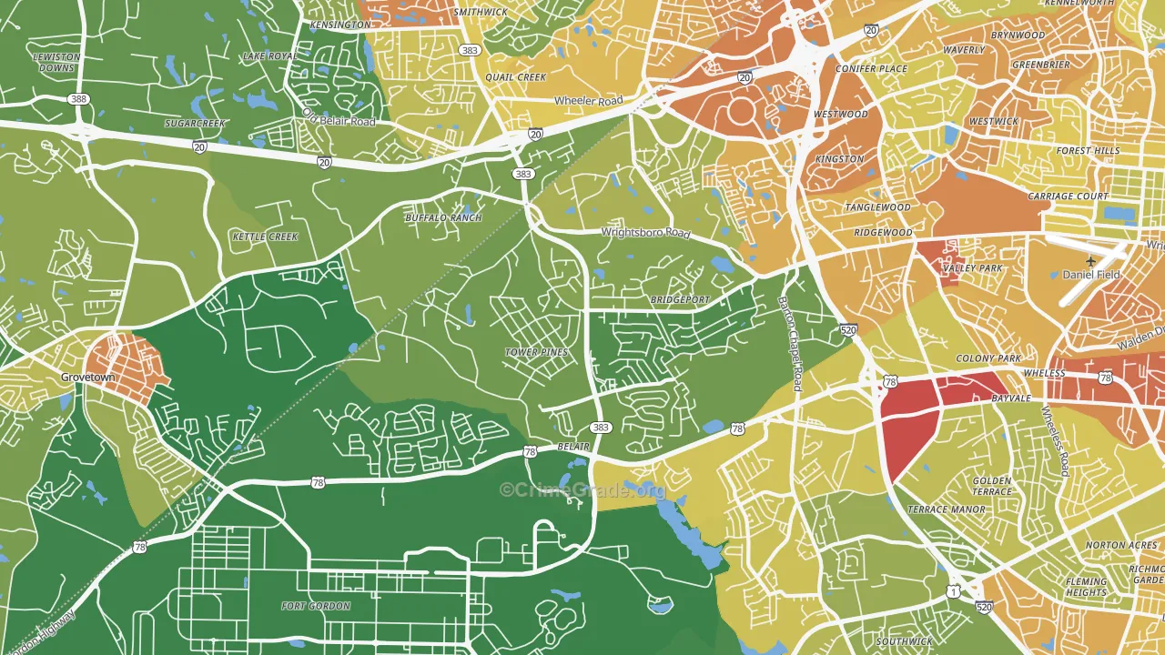 Belair, Augusta, GA Map of Drug-Related Crime Rates