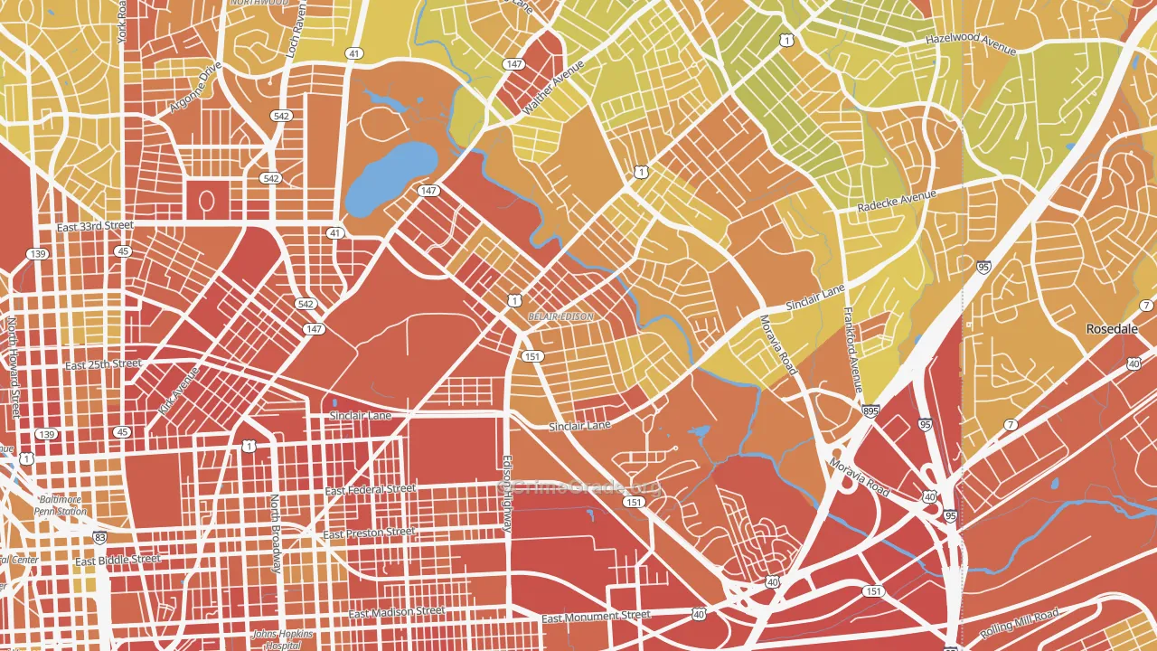 Belair-Edison, Baltimore, MD Map of Drug-Related Crime Rates