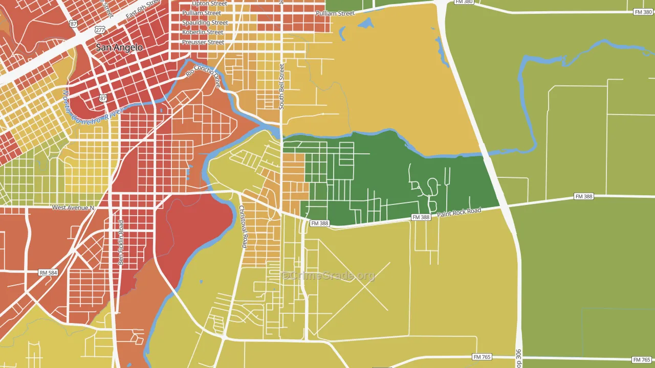 Belaire, San Angelo, TX Map of Drug-Related Crime Rates