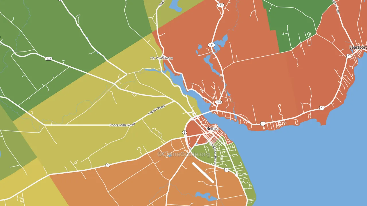 Belfast, ME Map of Drug-Related Crime Rates