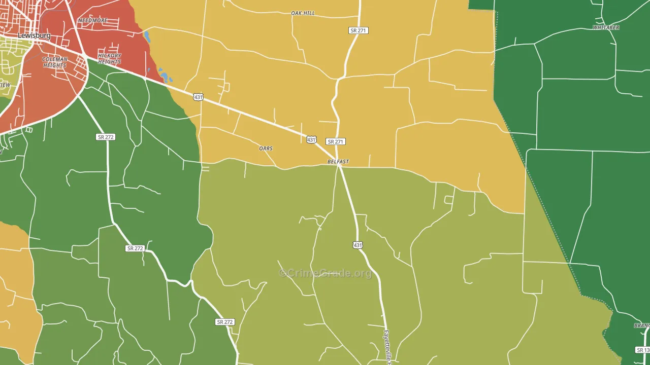 Belfast, TN Map of Drug-Related Crime Rates