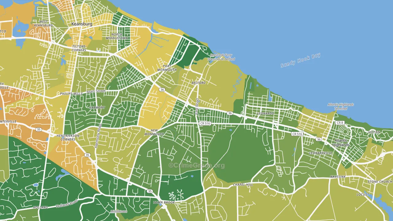 Belford, NJ Map of Drug-Related Crime Rates
