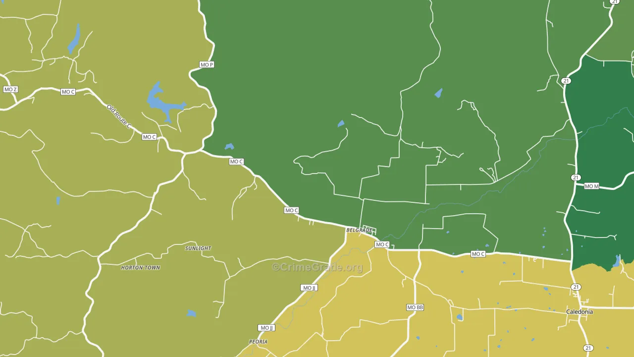 Belgrade, MO Map of Drug-Related Crime Rates
