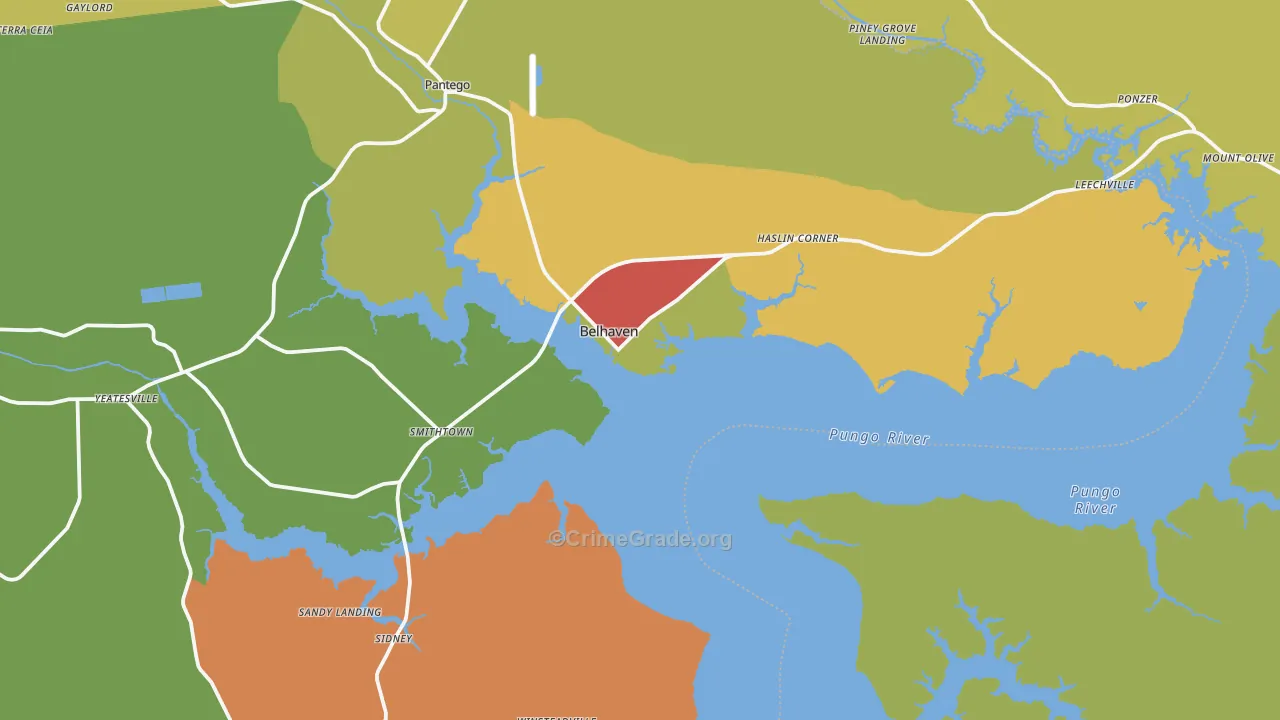 Belhaven, NC Map of Drug-Related Crime Rates