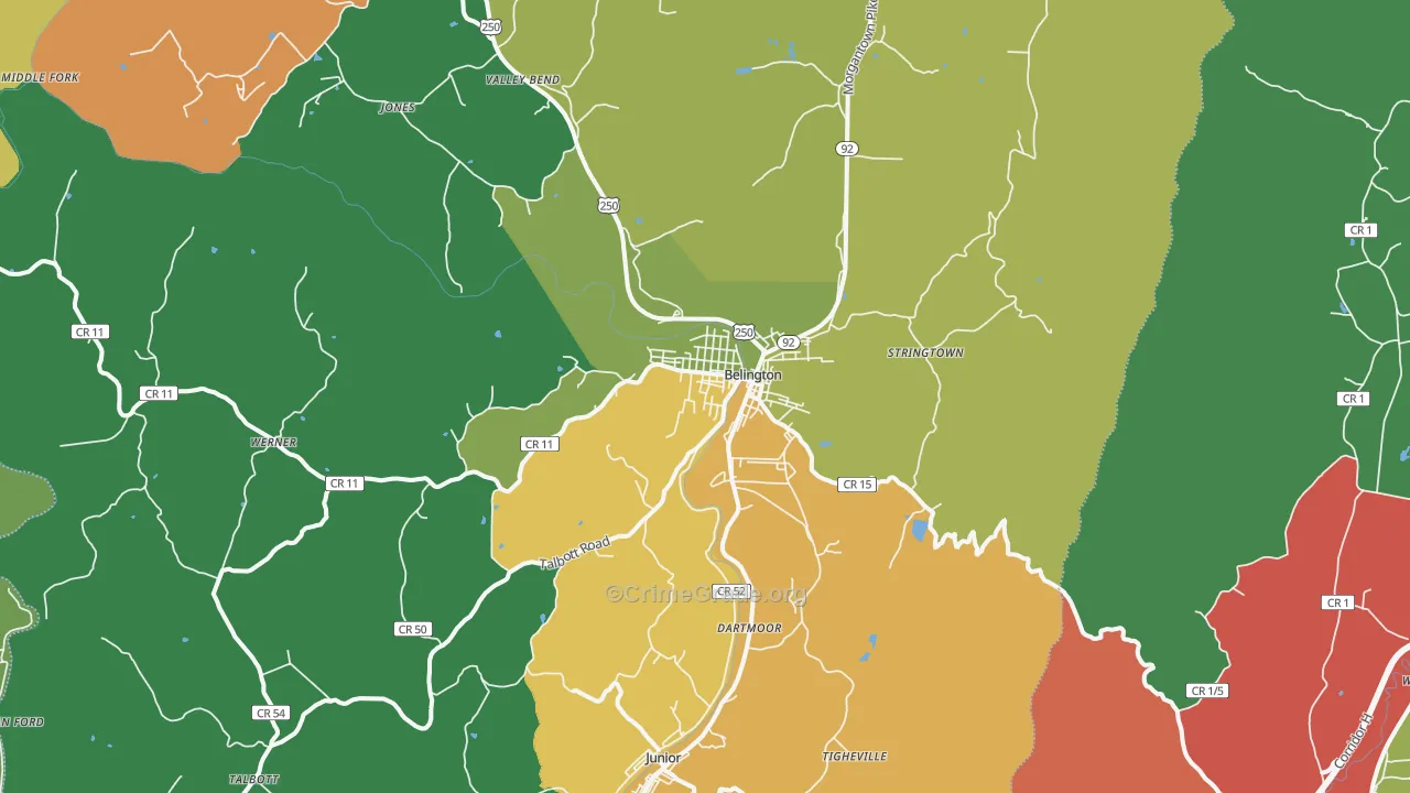 Belington, WV Map of Drug-Related Crime Rates