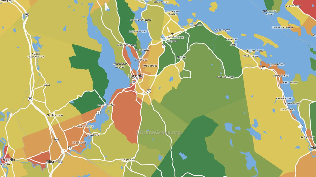 Belknap County, NH Map of Drug-Related Crime Rates