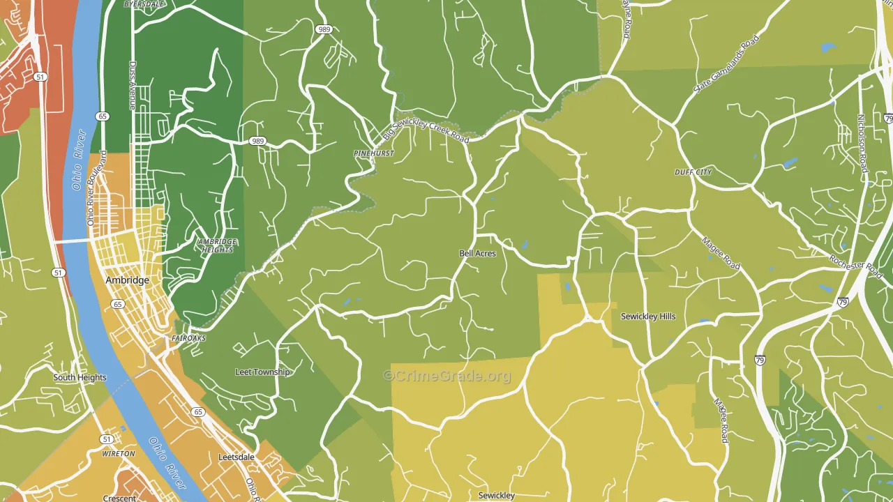 Bell Acres, PA Map of Drug-Related Crime Rates