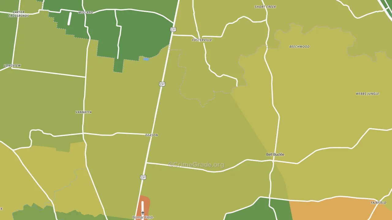 Bell Buckle, TN Map of Drug-Related Crime Rates