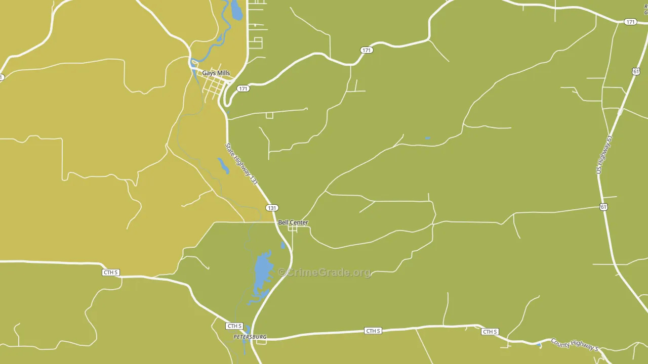 Bell Center, WI Map of Drug-Related Crime Rates
