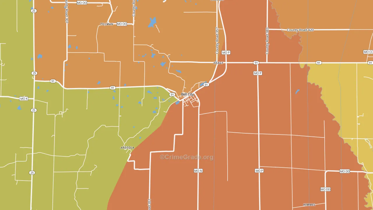 Bell City, MO Map of Drug-Related Crime Rates