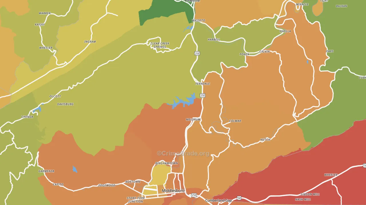 Bell County, KY Map of Drug-Related Crime Rates