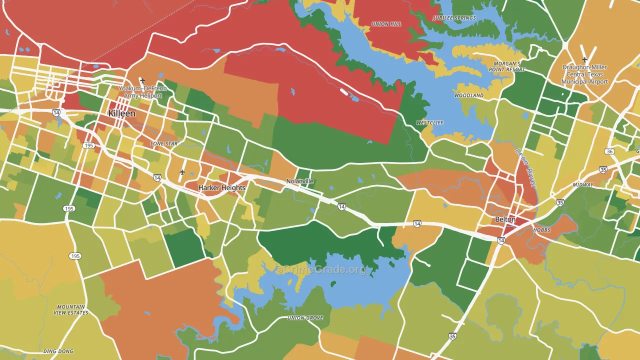 Bell County, TX Map of Drug-Related Crime Rates