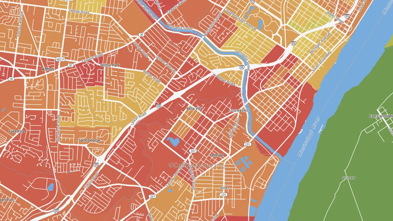 Bella Villa, MO Map of Drug-Related Crime Rates
