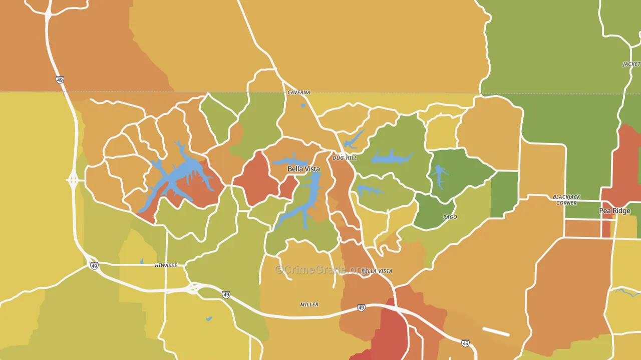 Bella Vista, AR Map of Drug-Related Crime Rates