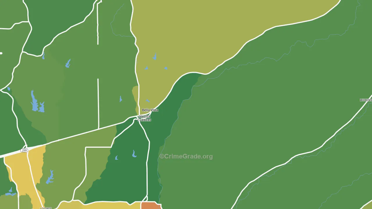 Bella Vista, CA Map of Drug-Related Crime Rates