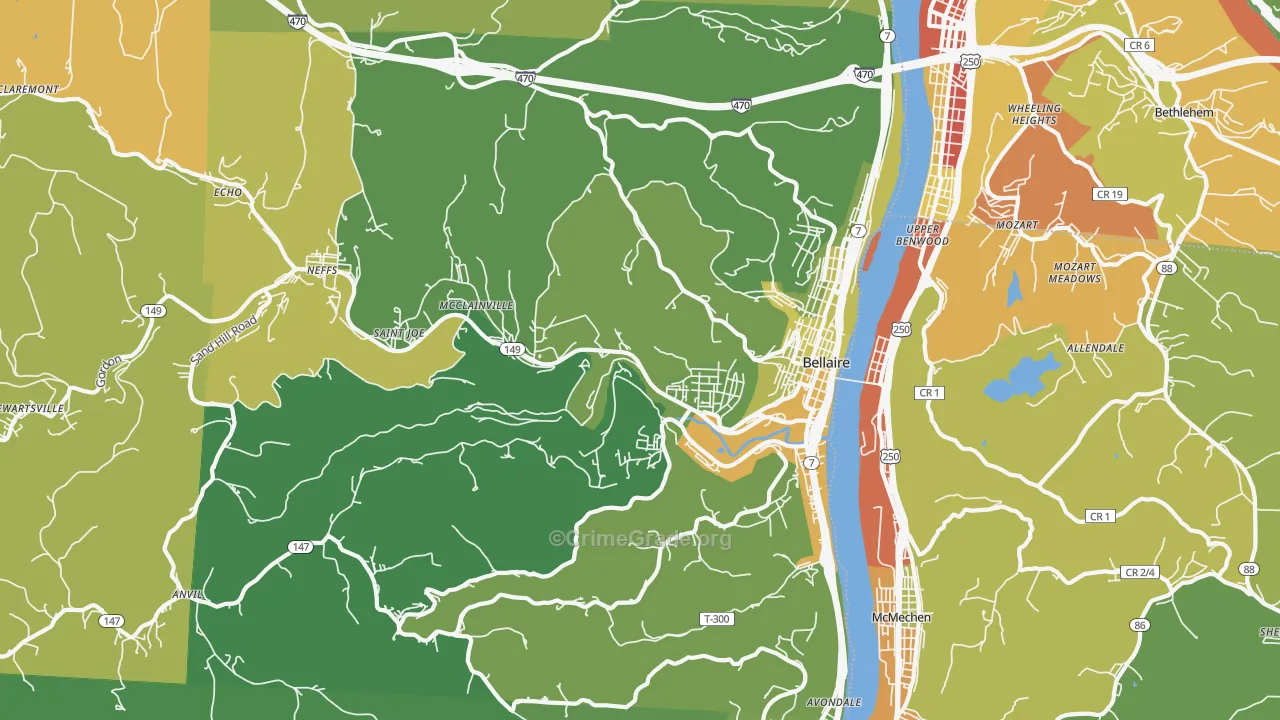 Bellaire, OH Map of Drug-Related Crime Rates