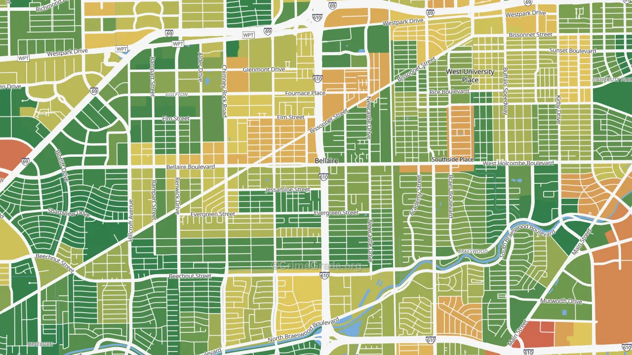 Bellaire, TX Map of Drug-Related Crime Rates