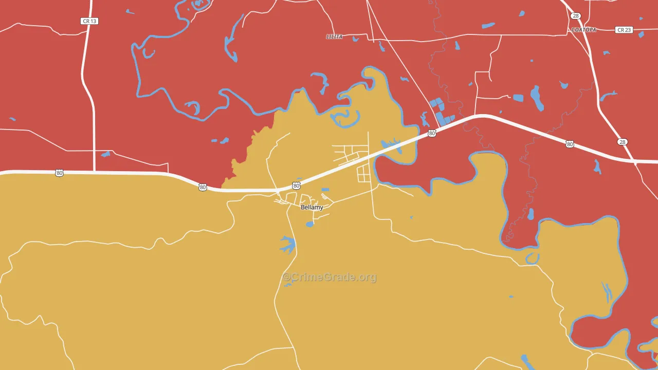 Bellamy, AL Map of Drug-Related Crime Rates