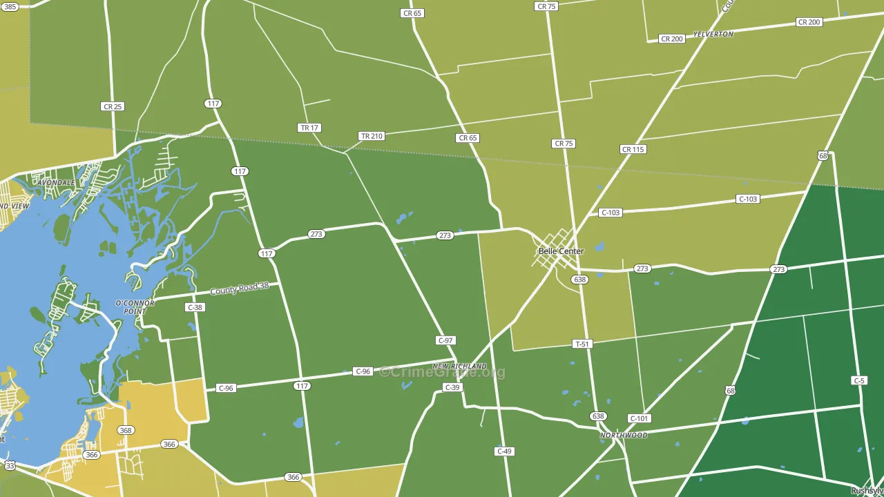 Belle Center, OH Map of Drug-Related Crime Rates