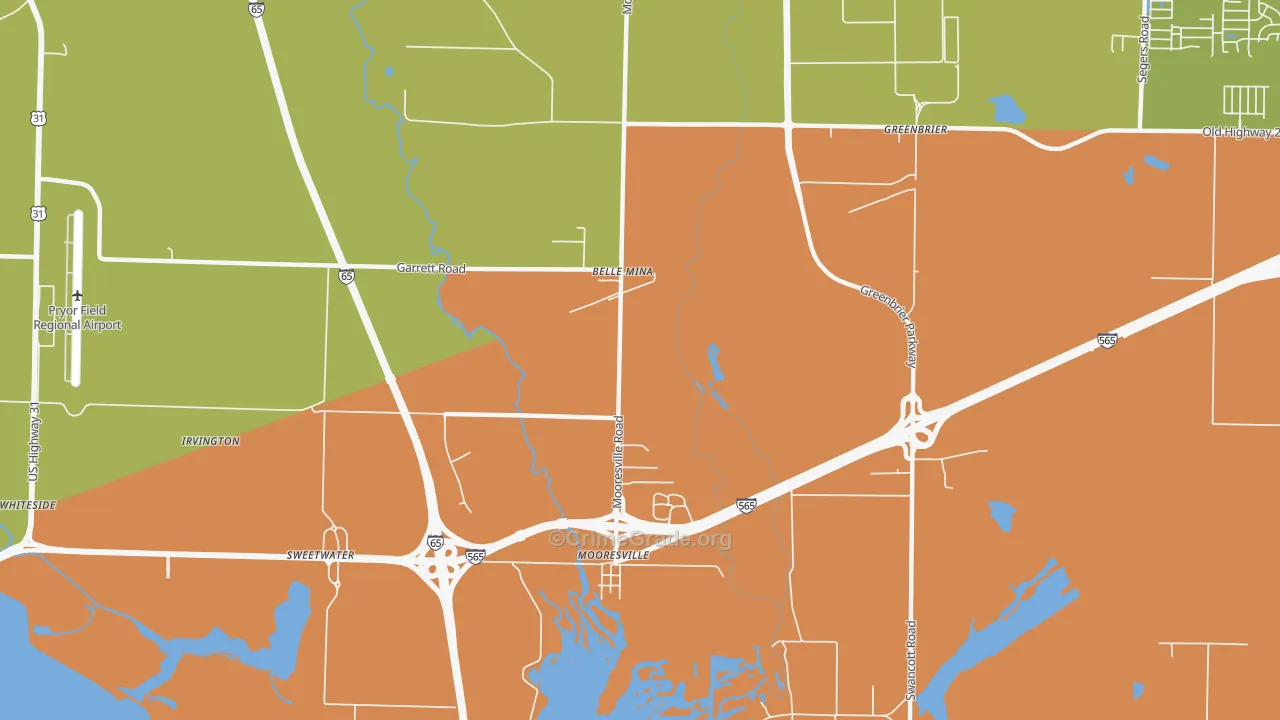Belle Mina, AL Map of Drug-Related Crime Rates