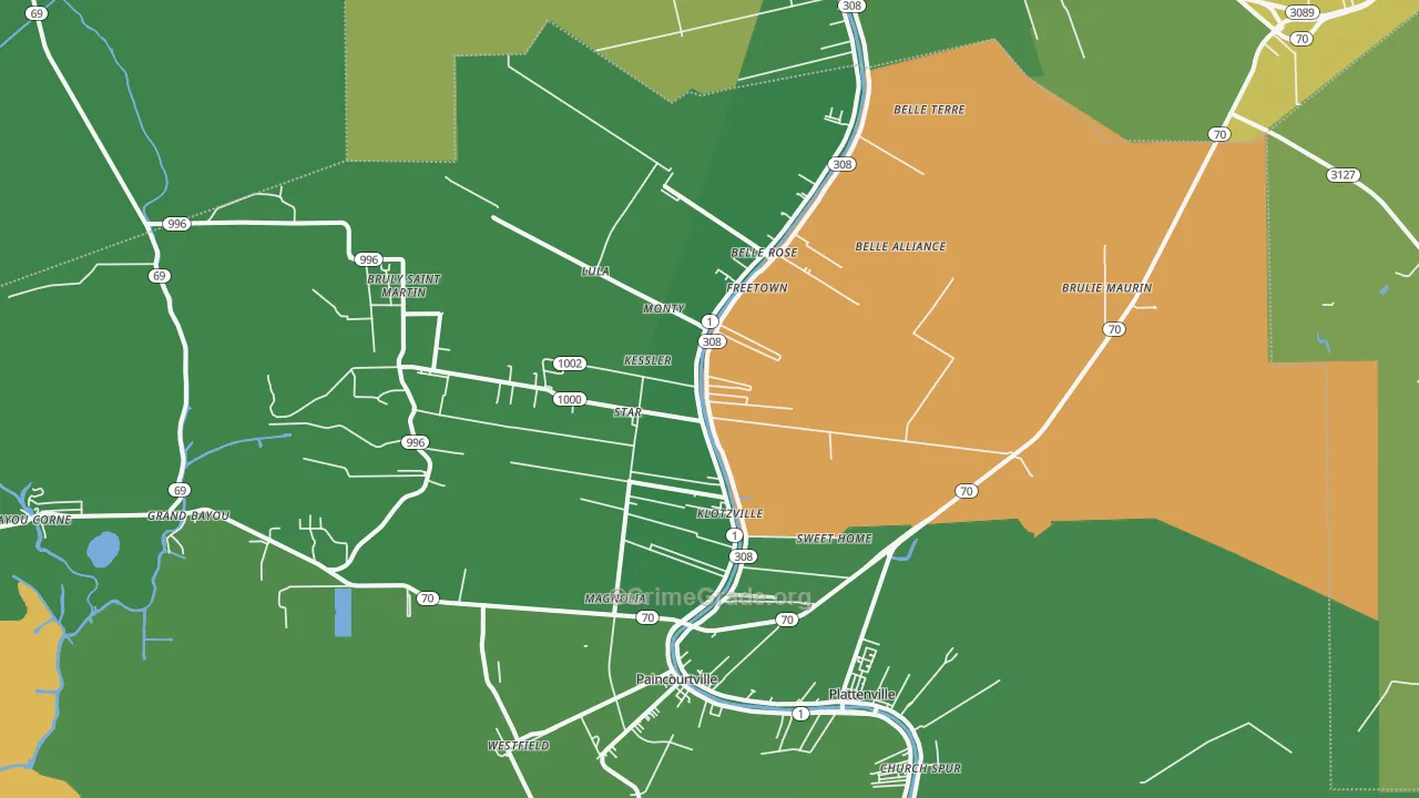 Belle Rose, LA Map of Drug-Related Crime Rates