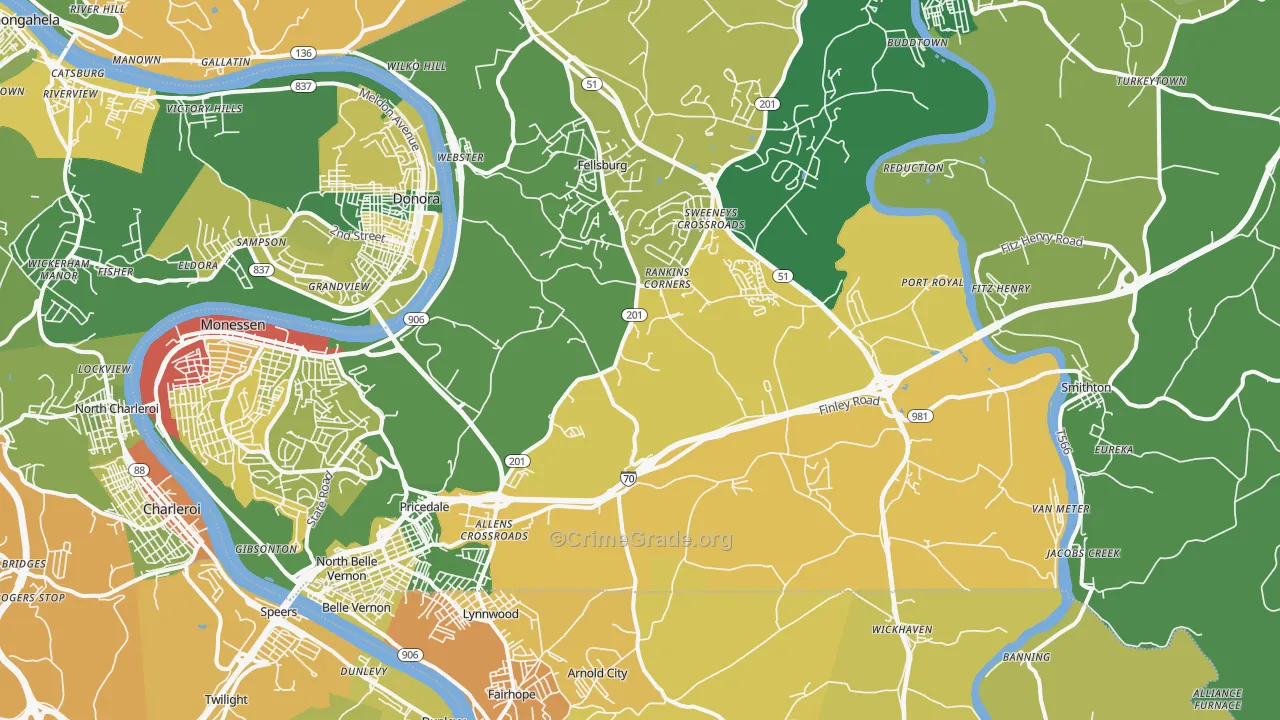 Belle Vernon, PA Map of Drug-Related Crime Rates