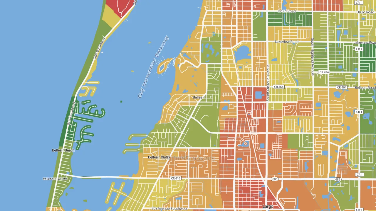 Belleair, FL Map of Drug-Related Crime Rates