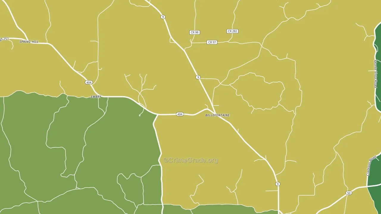 Bellefontaine, MS Map of Drug-Related Crime Rates