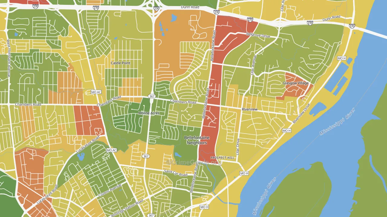 Bellefontaine Neighbors, MO Map of Drug-Related Crime Rates