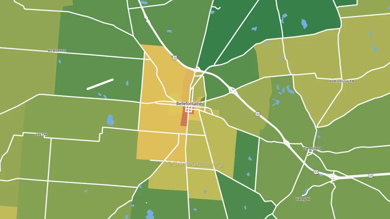 Bellefontaine, OH Map of Drug-Related Crime Rates