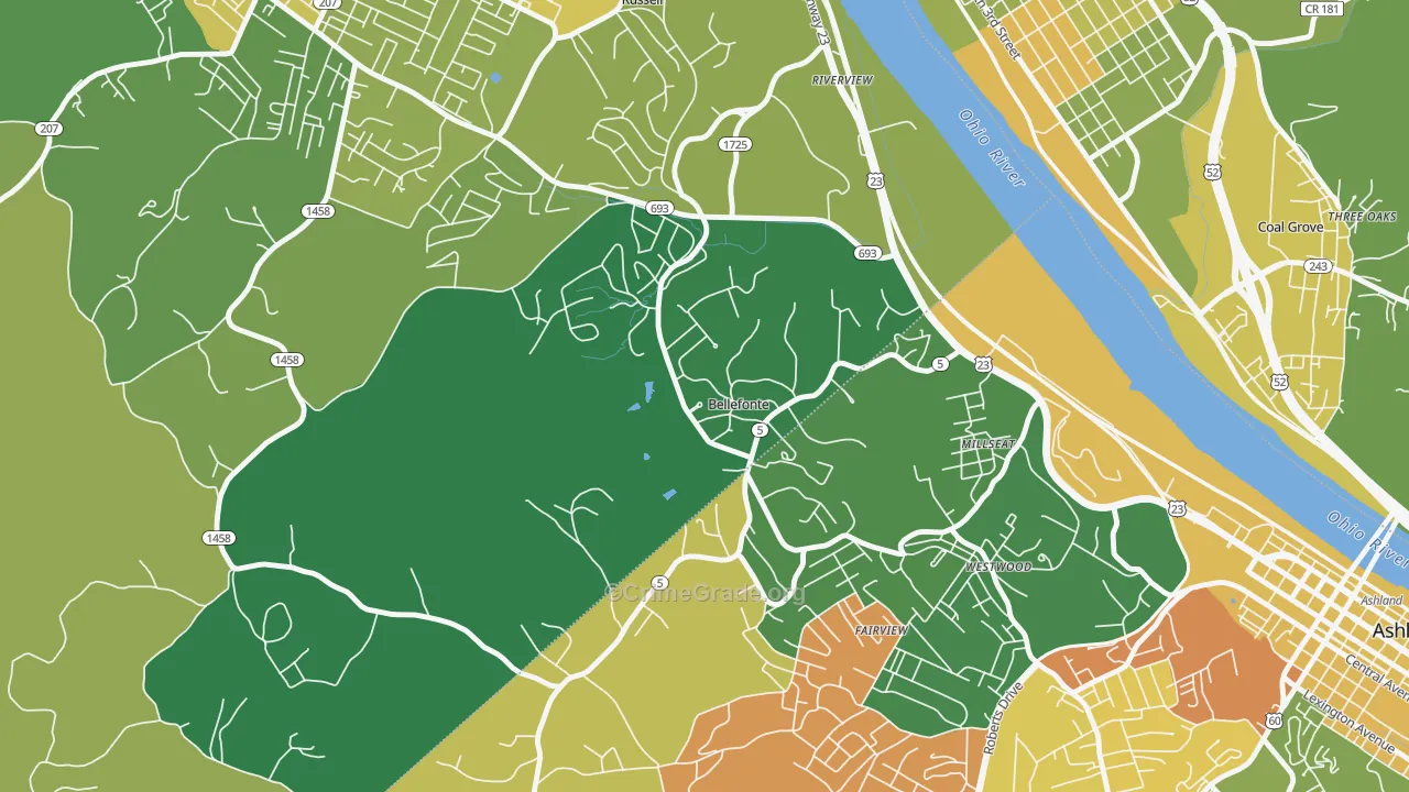 Bellefonte, KY Map of Drug-Related Crime Rates