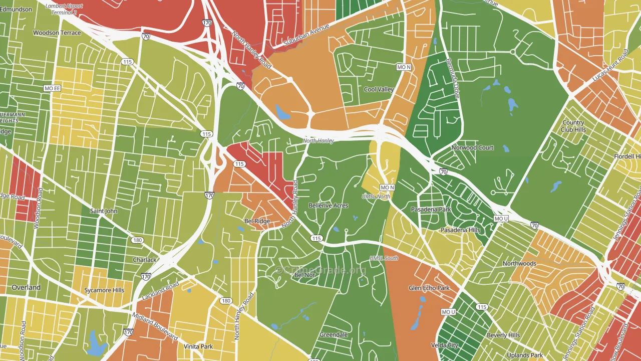 Bellerive, MO Map of Drug-Related Crime Rates