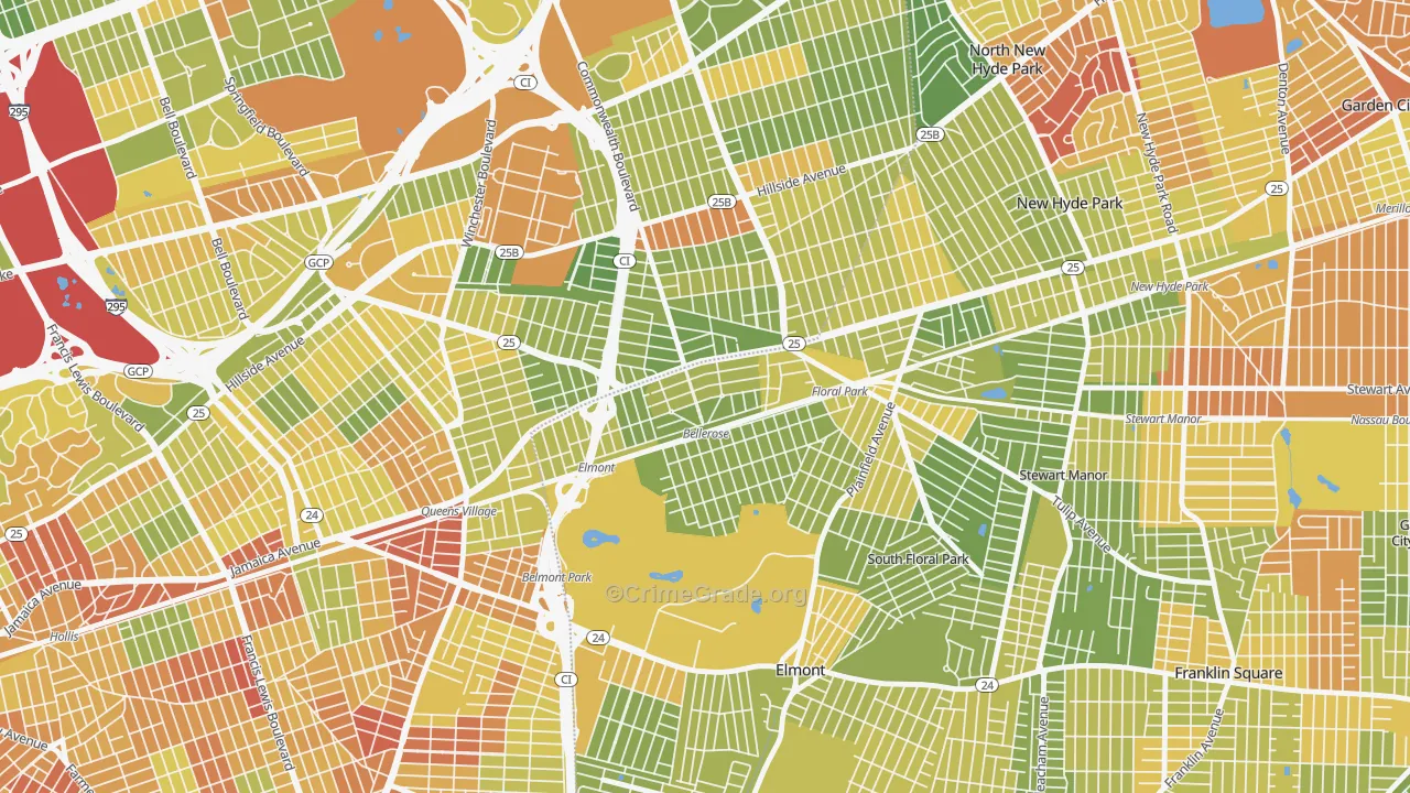 Bellerose, NY Map of Drug-Related Crime Rates