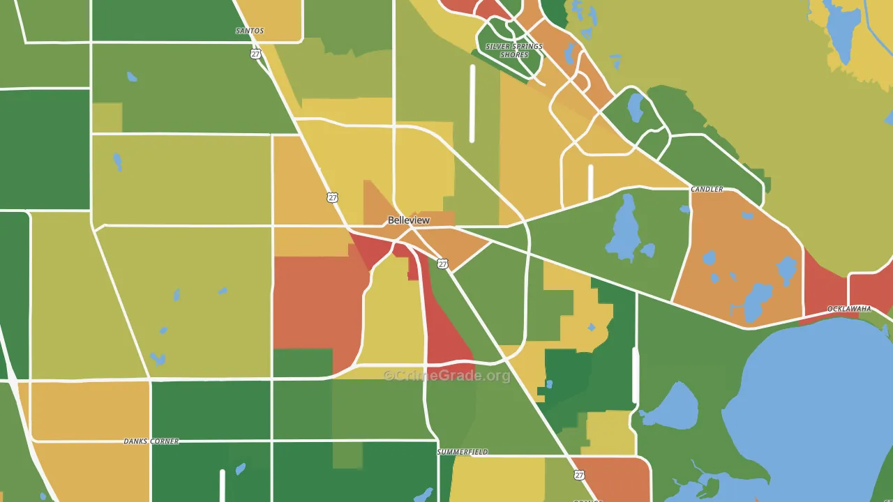 Belleview, FL Map of Drug-Related Crime Rates