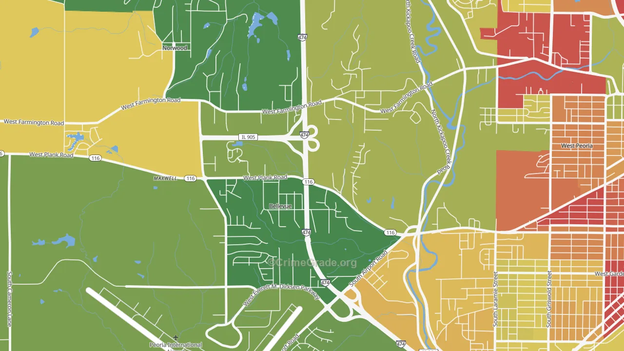Bellevue, IL Map of Drug-Related Crime Rates