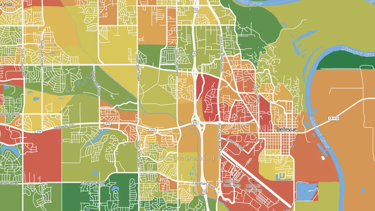 Bellevue, NE Map of Drug-Related Crime Rates