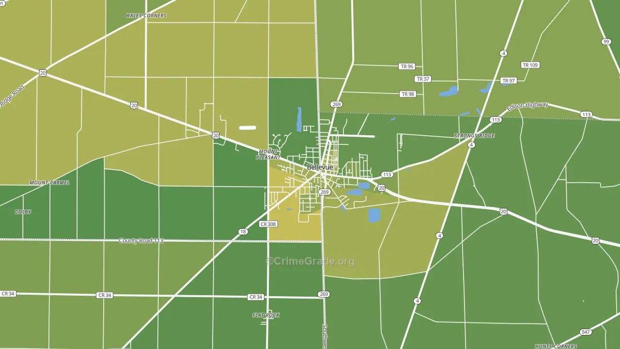 Bellevue, OH Map of Drug-Related Crime Rates