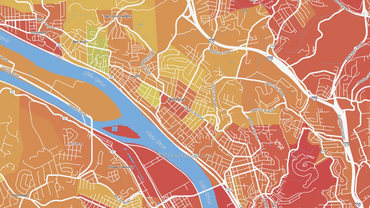 Bellevue, PA Map of Drug-Related Crime Rates